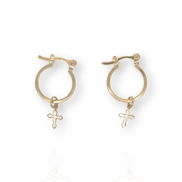Gold Dangle Cross Hoop Earrings